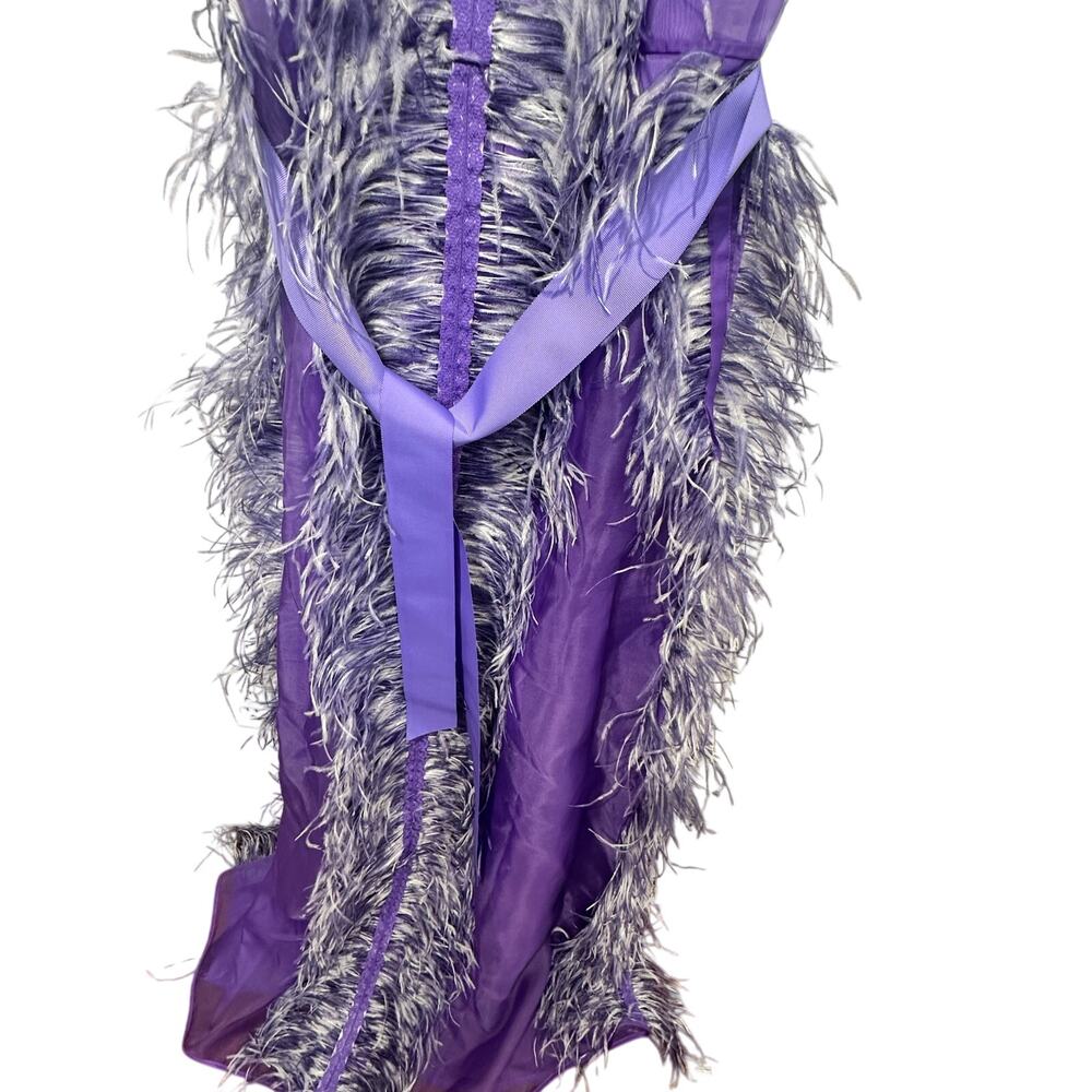 HUISHAN ZHANG Women's Purple 100% Silk Beau Feather Trim Maxi Gown Size US 6 - Picture 10 of 16